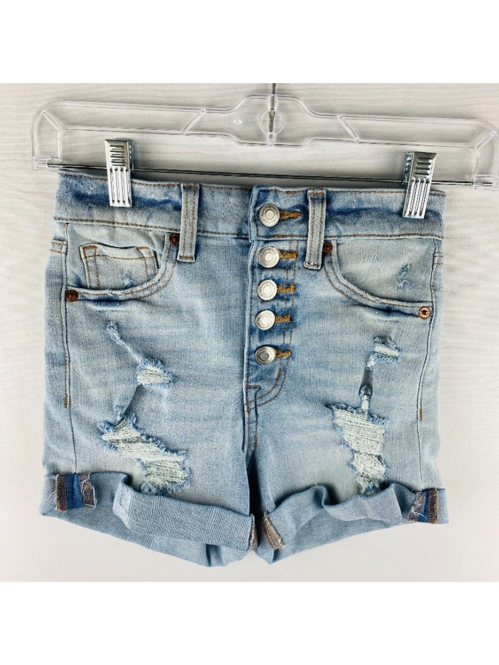 Aeropostale Aero Light Wash Super HR Midi Button Fly Cuffed Shorts Girls 000